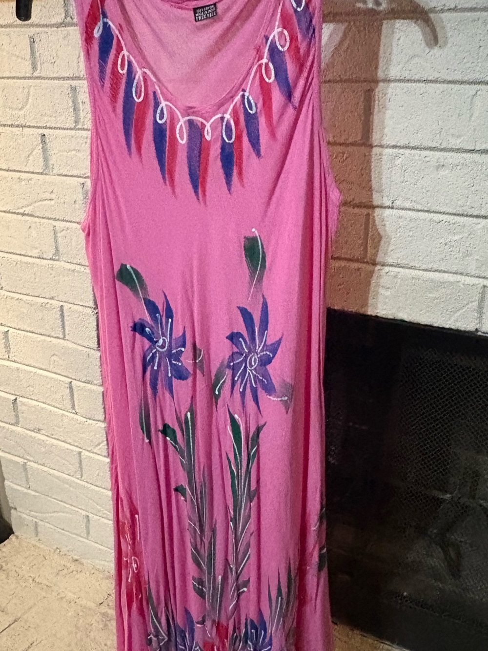 Pink Floral Maxi Dress with Blue Flower Print